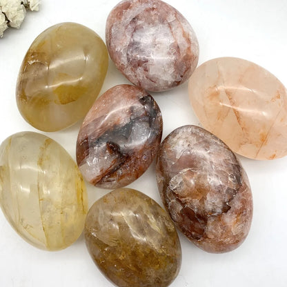 Natural Yellow Red Fire Palm Quartz Gem Crystal Polished Raw Stones Irregular Shape Healing Home Decoration Reki Gifts
