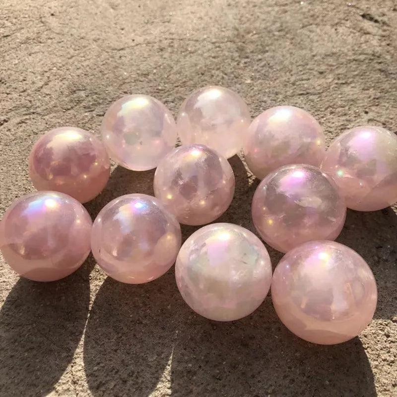 Aura Rose Quartz Crystal Ball Natural Stones Healing Gemstones Sphere Reiki Gems Home Decorations