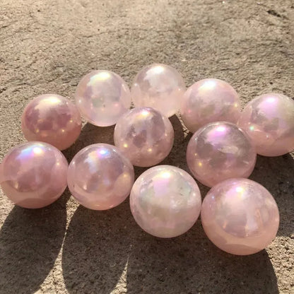 Aura Rose Quartz Crystal Ball Natural Stones Healing Gemstones Sphere Reiki Gems Home Decorations