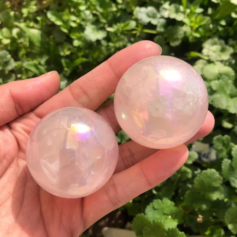 Aura Rose Quartz Crystal Ball Natural Stones Healing Gemstones Sphere Reiki Gems Home Decorations