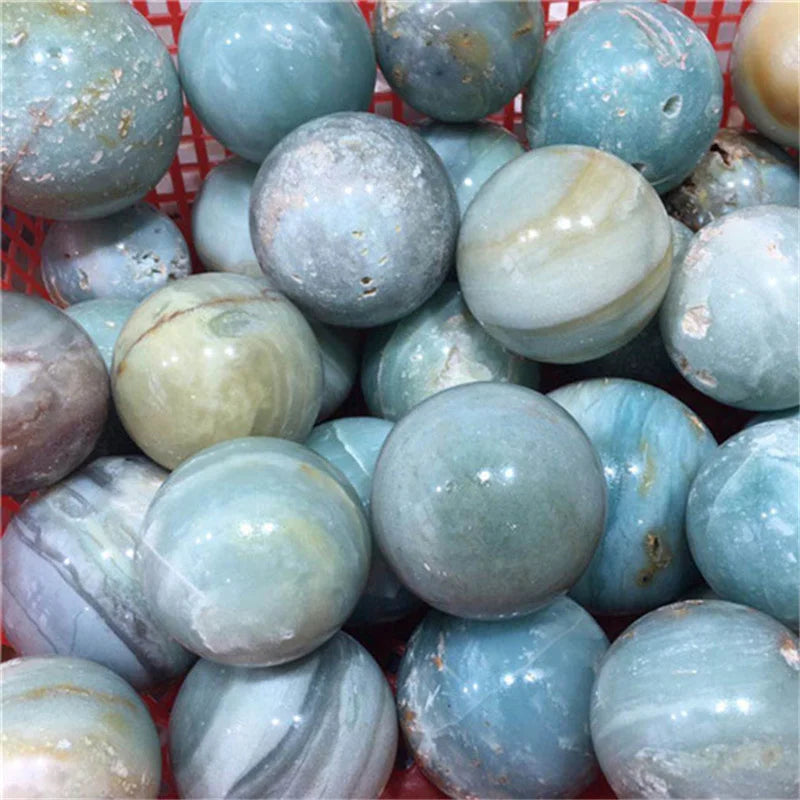 Natural Stone Quartz Gem Sphere Blue Caribbean Calcite Crystal Ball Healing Gemstones Home Decoration