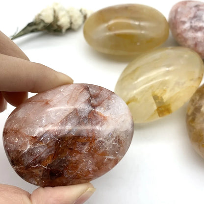 Natural Yellow Red Fire Palm Quartz Gem Crystal Polished Raw Stones Irregular Shape Healing Home Decoration Reki Gifts