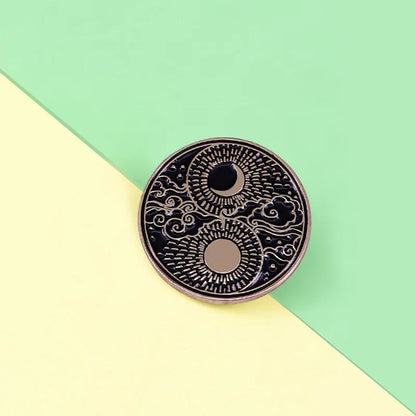 Sun Moon Cloud Stars Yinyang Badge Moon Shaped Enamel Pin Day and Night Round Brooch Accessory