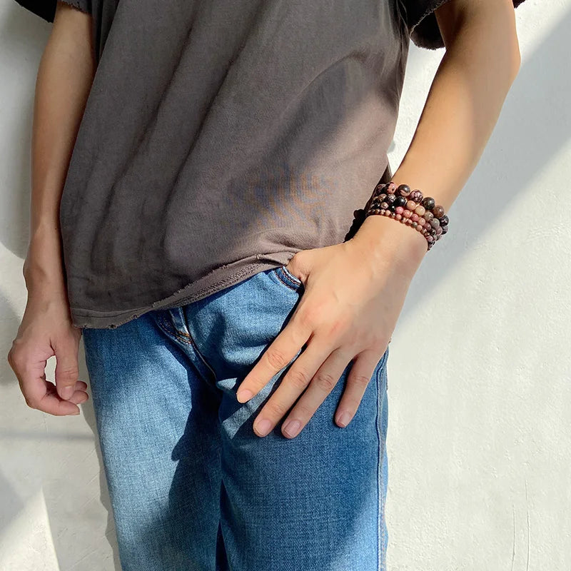 Fashion Natural Gem Beads Bracelets Rhodonite Stone Bangle For Female Men Handmade beaded Jewelry Yoga Healin Gift Drop Shipping