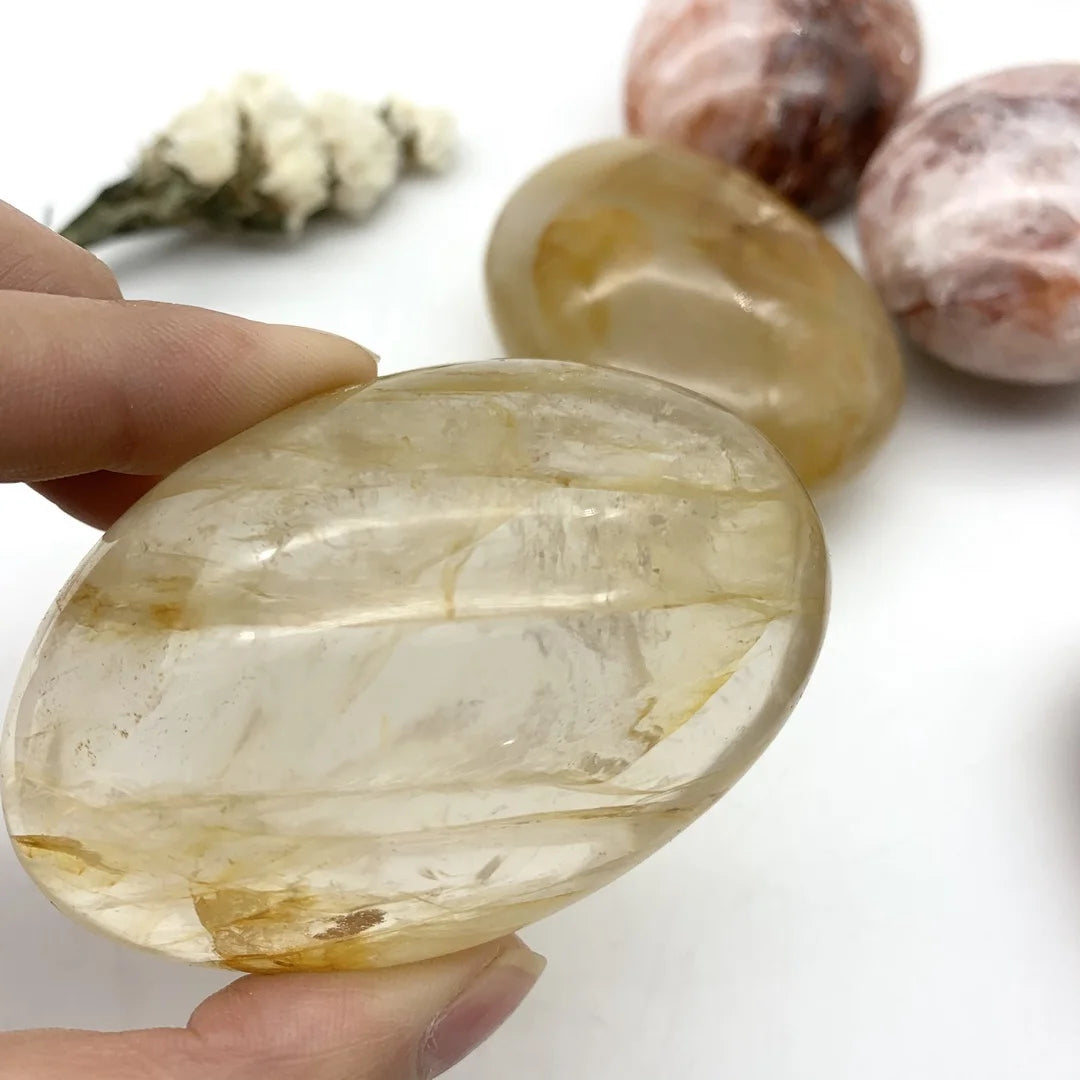 Natural Yellow Red Fire Palm Quartz Gem Crystal Polished Raw Stones Irregular Shape Healing Home Decoration Reki Gifts