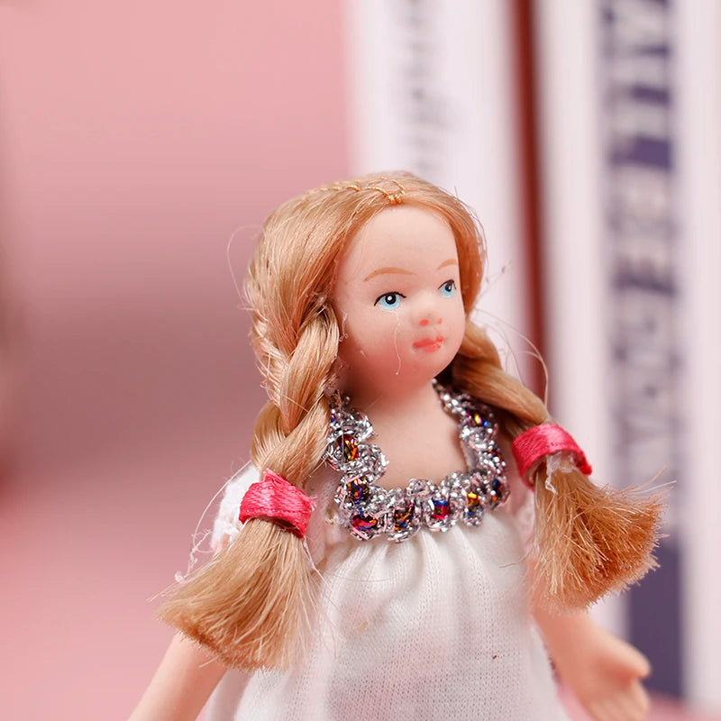 Dollhouse Vintage Ceramic Doll Little Girl with White Dress Clothing Stand Collection