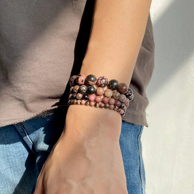 Fashion Natural Gem Beads Bracelets Rhodonite Stone Bangle For Female Men Handmade beaded Jewelry Yoga Healin Gift Drop Shipping