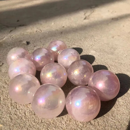 Aura Rose Quartz Crystal Ball Natural Stones Healing Gemstones Sphere Reiki Gems Home Decorations