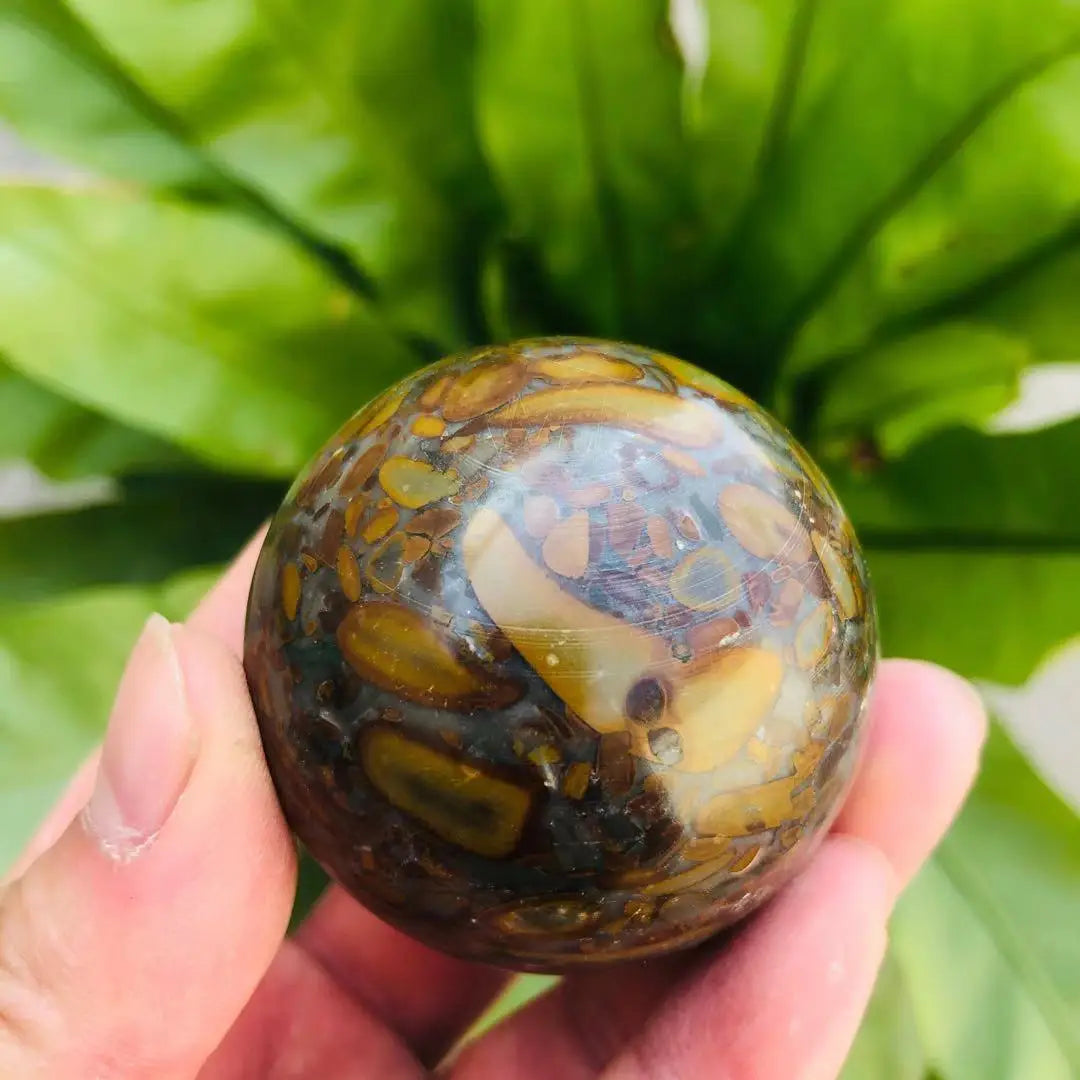 MOKAGY 50mm Raw Natural Brown Bamboo Leaves Quartz Ball Crystal Mineral Healing Stone Sphere 1pc