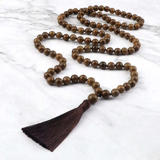 6 8 10mm Original Wooden Beaded Necklace 108 Mala Rosary Yoga Necklaces for Women Men Vintage Meditation Blessing Tassel Jewelry