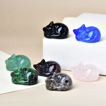 1pc Natural crystal sleeping cat statue. Made of Cupid Crystal. The meditation stone. Small gifts for home decor