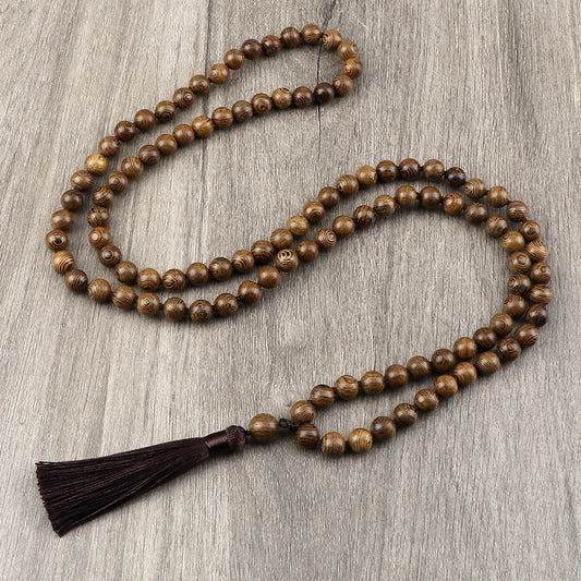 6 8 10mm Vintage 108 Mala Beads Necklace Original Wooden Bead Men Tassel Yoga Meditation Necklaces Women Prayer Buddhist Jewelry