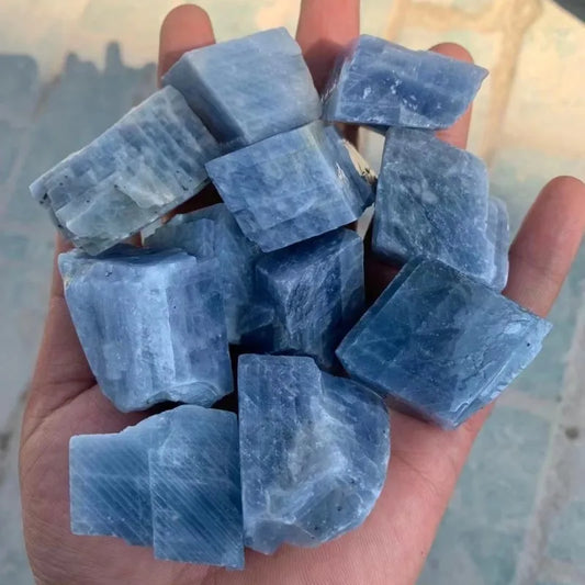 Natural Raw Stone Quartz Crystal Blue Calcite Rough Gem Healing Reiki Decoration