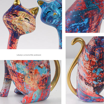 Nordic Painted Graffiti Cat Figures Lovers Cat Statue Desktop Animal Crafts Ornaments Home Bedroom Porch Decor Lover Gift