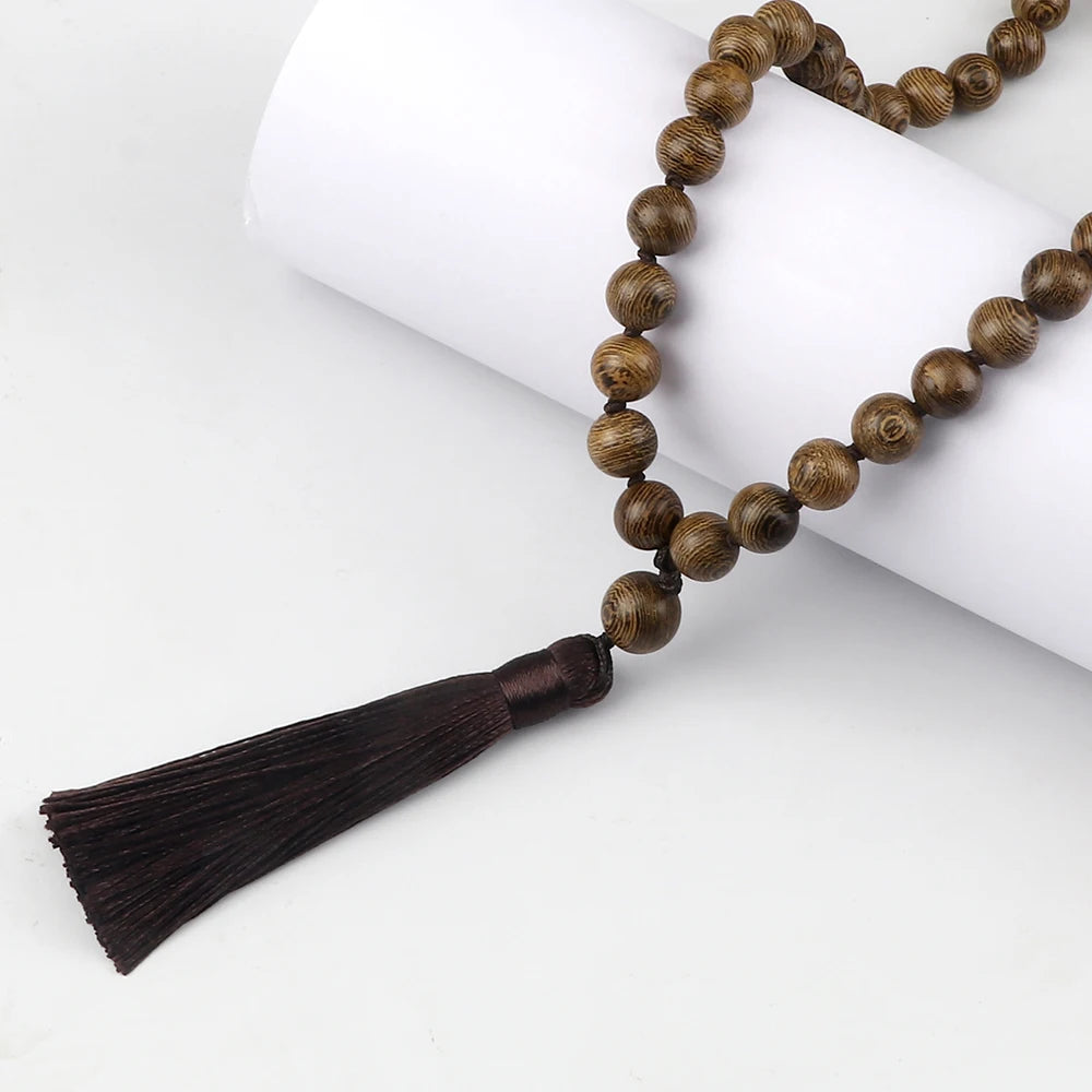 6 8 10mm Original Wooden Beaded Necklace 108 Mala Rosary Yoga Necklaces for Women Men Vintage Meditation Blessing Tassel Jewelry
