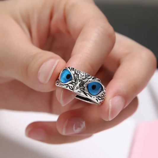 Retro Evil Eyes Owl Rings for Women Men Lover Couple Anillos Rock Open Adjustable Creative Exaggerated Christmas Jewelry