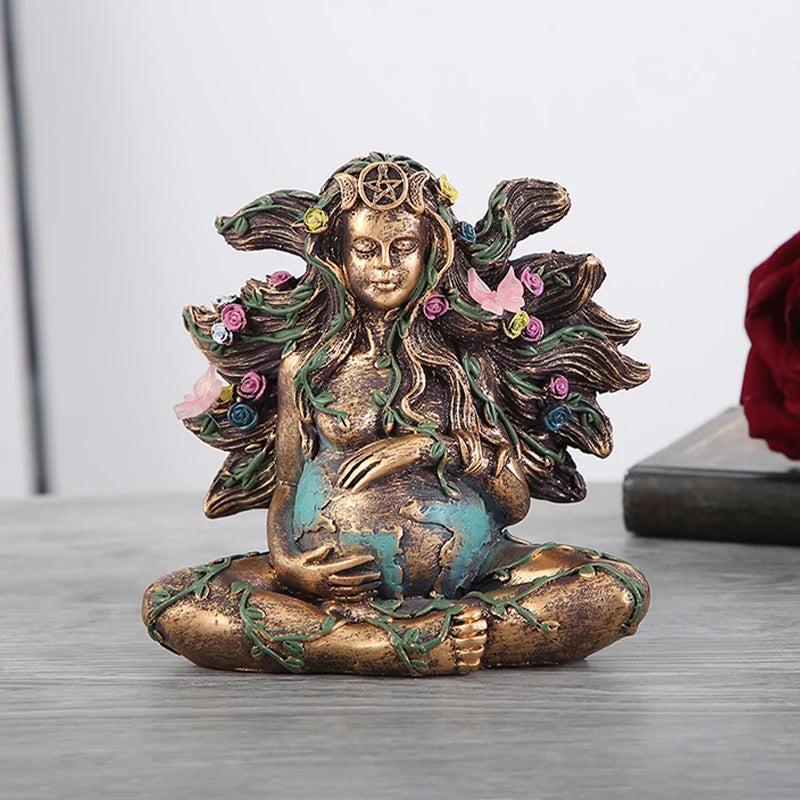Mother Earth Statue Sculpture Gaia Goddess with Butterfly Resin Figurine Decoration Modern Crafts Home Office Tabletop Decor