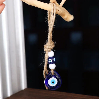 Classic Turkey Evil Blue Eye Twine String Drop Pendant Lucky Jewelry Glass Keychain Men Women's Car Key Rings