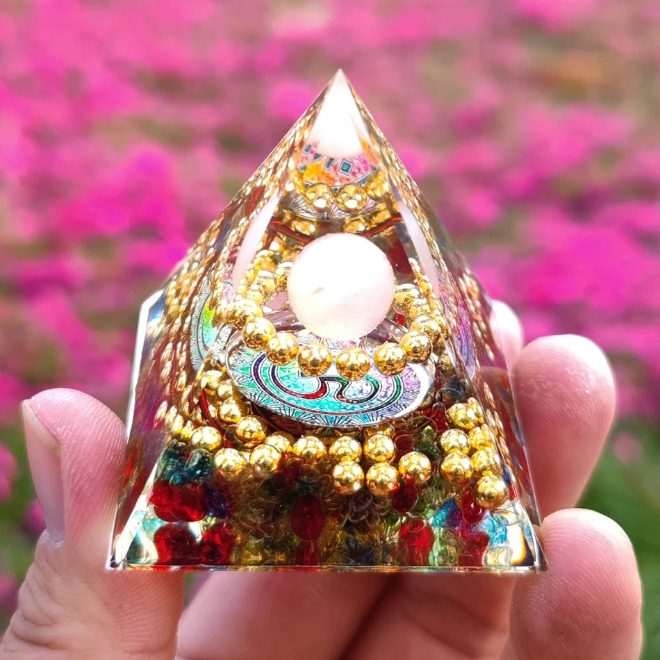 HANDMADE OHM AMETHYST SPHERE BLUE QUARTZ ORGONE PYRAMID REIKI ENERGY CHAKRA CRYSTAL HEALING ORGONITE PYRAMIDE