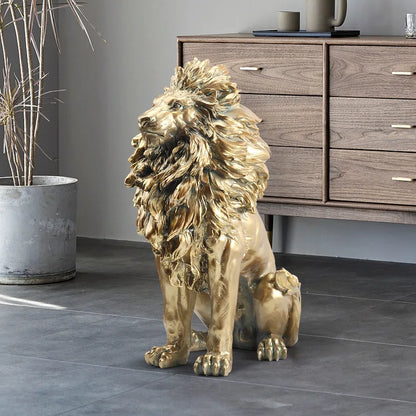 Golden Lion Statue Floor Home Decor Art Big Resin Sculpture New Year 2024  Indoor Large Luxury Ornament Sculpture Modern