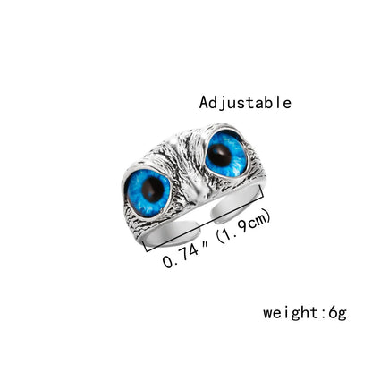 Retro Evil Eyes Owl Rings for Women Men Lover Couple Anillos Rock Open Adjustable Creative Exaggerated Christmas Jewelry