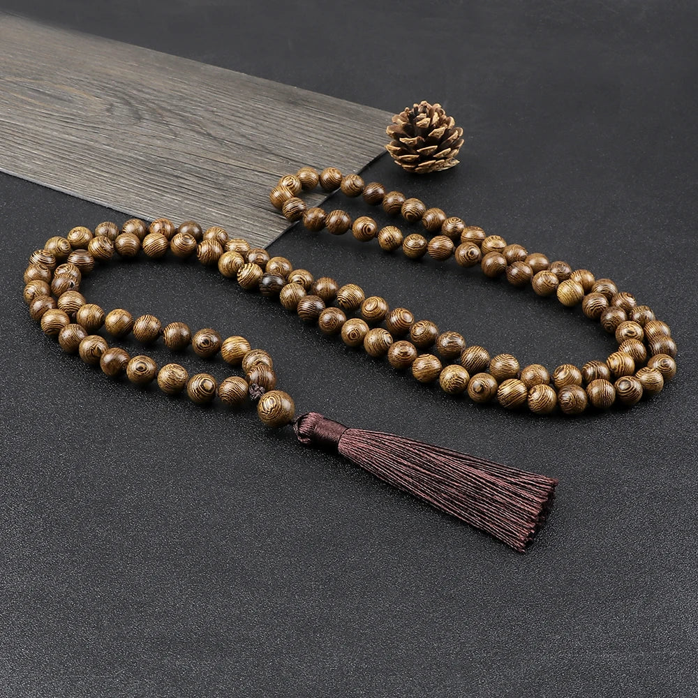 6 8 10mm Vintage 108 Mala Beads Necklace Original Wooden Bead Men Tassel Yoga Meditation Necklaces Women Prayer Buddhist Jewelry