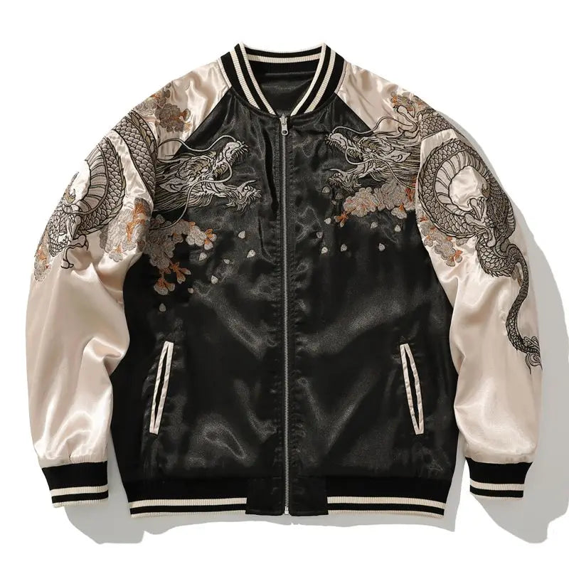 Spring and Autumn Embroidered  Jacket Dragon Animal Men's Baseball Uniform Embroidered Contrast Color Casual Couple Clothes