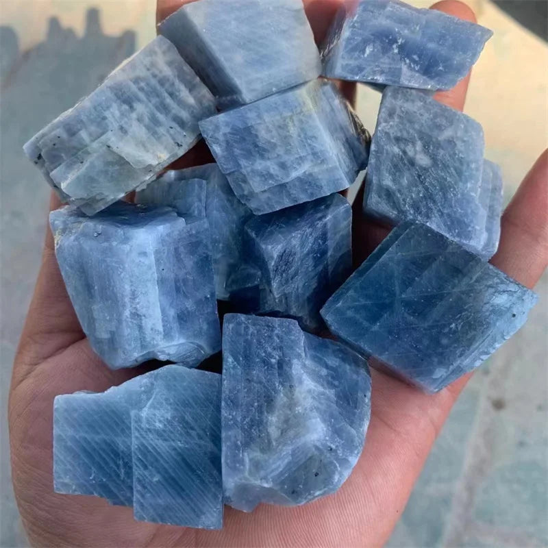 Natural Raw Stone Quartz Crystal Blue Calcite Rough Gem Healing Reiki Decoration