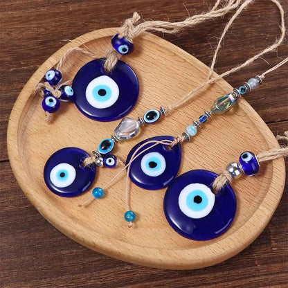 Classic Turkey Evil Blue Eye Twine String Drop Pendant Lucky Jewelry Glass Keychain Men Women's Car Key Rings
