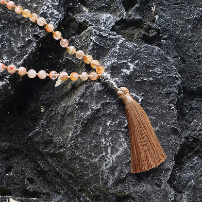 8mm Citrine Knot 108 Mala Beaded Necklace Bracelet Set Meditation Yoga Prayer Jewelry Japamala Rosary for Men and Women