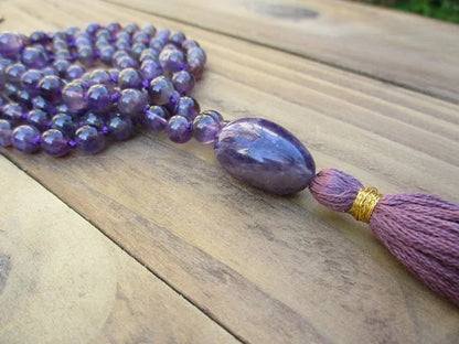 Amethyst Mala Necklace / Healing Mala / Mala Beads 108 / Hand Knotted Mala / Gemstone Necklace / Gemstone Bracelet