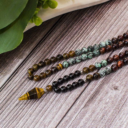8mm Black Onyx African Turquoise Beads 108 Mala Necklace Meditation Yoga Prayer Japamala Set with Tiger Eye Pendant Jewelry