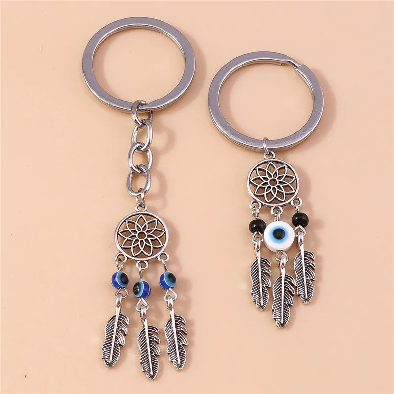 1Pc Bohemia Evil Eye Hamsa Hand Keychain for Women Men Blue Eye Sun Feather Key Ring Bag Pendant Car Key Holder Rings Wholesale