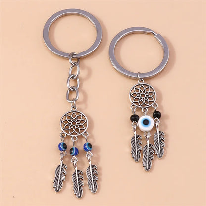 1Pc Bohemia Evil Eye Hamsa Hand Keychain for Women Men Blue Eye Sun Feather Key Ring Bag Pendant Car Key Holder Rings Wholesale