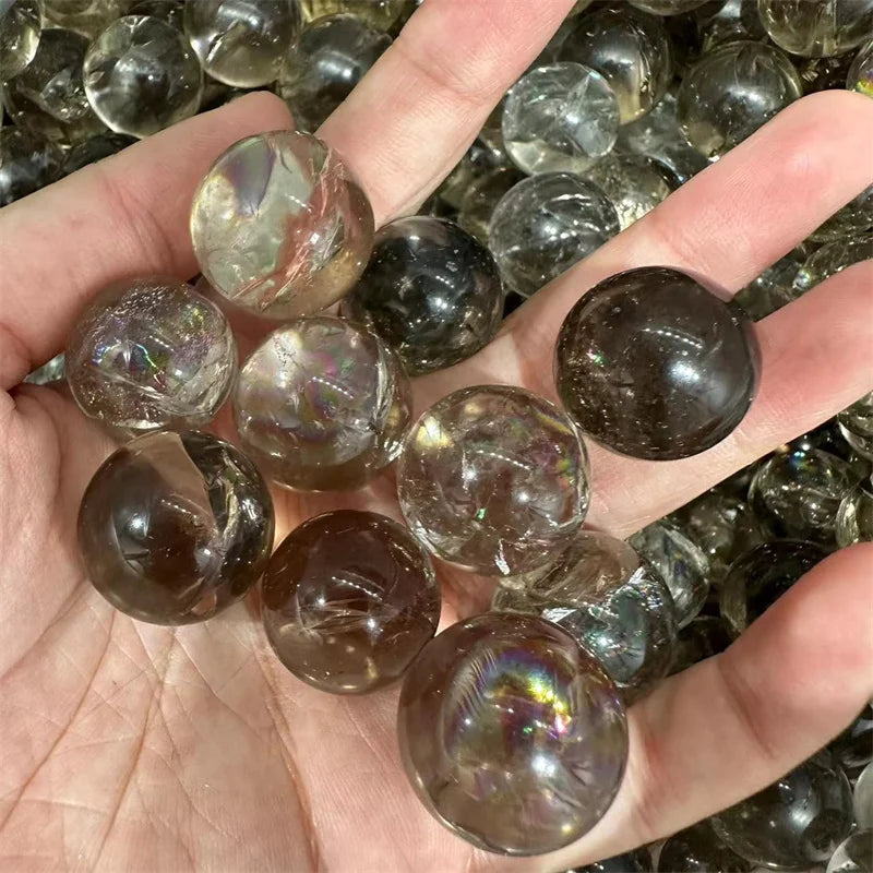 Smoky Crystal Small Sphere Natural Stone Quartz Gemstone Polished Gem Ball Healing Reiki Decoration