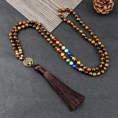 7 Chakra Reiki 108 Mala Beads Necklace For Women Men Natural Stone Tiger Eye Black Onyx Lava Beads Necklace Fashion Jewelry Gift