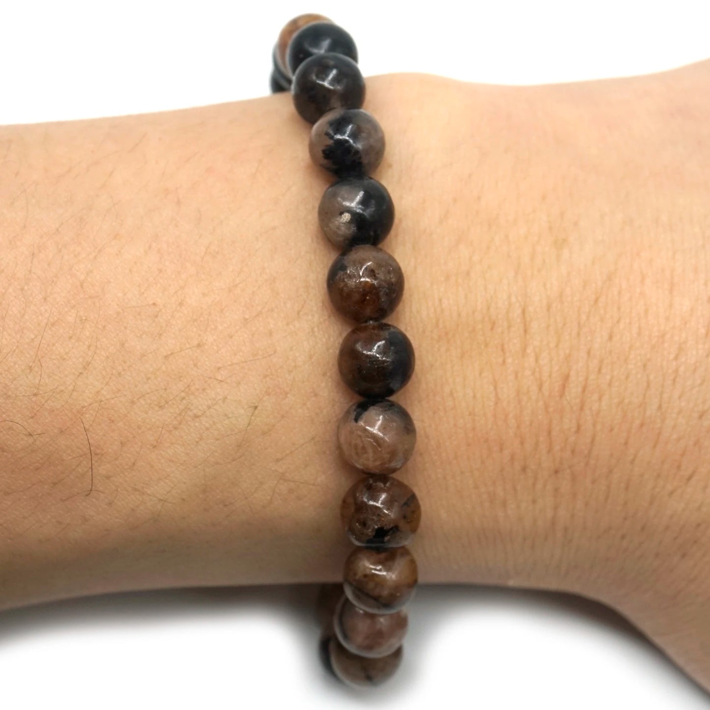 Natural Gemstone Chiastolite 8mm Beads 7.5 Inch Bracelet Andalusite Round Beads Bracelet