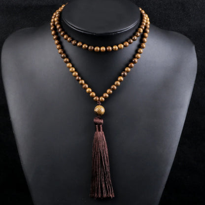 6 8 10mm Original Wooden Beaded Necklace 108 Mala Rosary Yoga Necklaces for Women Men Vintage Meditation Blessing Tassel Jewelry