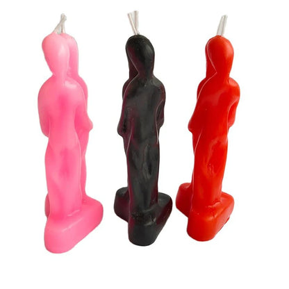Figure Image Candle Man Holding Woman Shaped Candle, Love Couple Ritual Decorative Candles, Pink, Black, Red