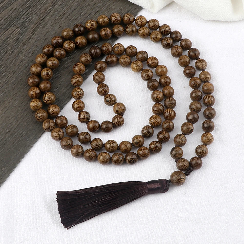 6 8 10mm Vintage 108 Mala Beads Necklace Original Wooden Bead Men Tassel Yoga Meditation Necklaces Women Prayer Buddhist Jewelry