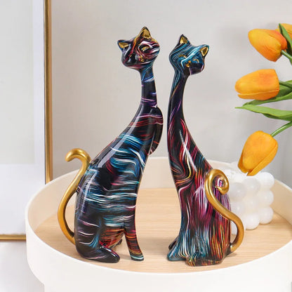 Nordic Painted Graffiti Cat Figures Lovers Cat Statue Desktop Animal Crafts Ornaments Home Bedroom Porch Decor Lover Gift
