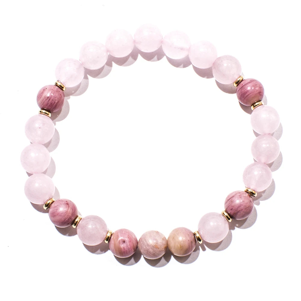 8mm Rhododenite Rose Quartz Beaded 108 Mala Necklace Meditation Yoga Prayer Jewelry with Bracelet Tassel Rosary for Women