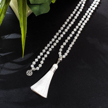 8mm Chatoyant Cat's Eye Stone Cyclophane Beads Knotted 108 Mala Necklace Meditation Yoga Prayer Jewelry for Women