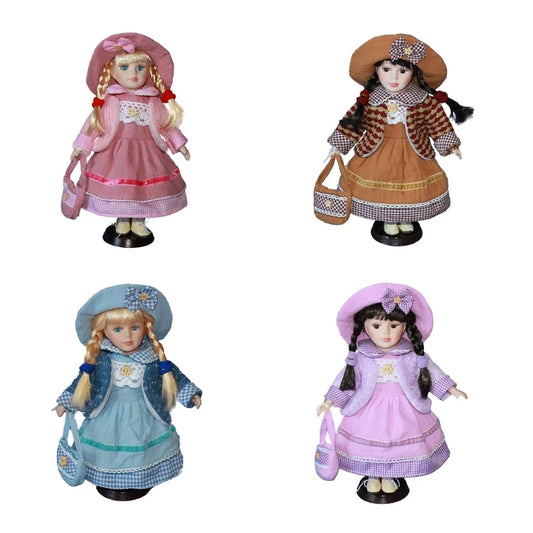 Handcraft Rural Porcelain with Vintage Dress for Home Centerpiece Tabletop Collectable Dolls Party Decoration