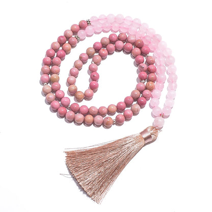 8mm Rhodochrosite Rose Quartz Beads 108 Mala Necklace Meditation Prayer Jewelry Japamala Rosary with Bracelet for Women