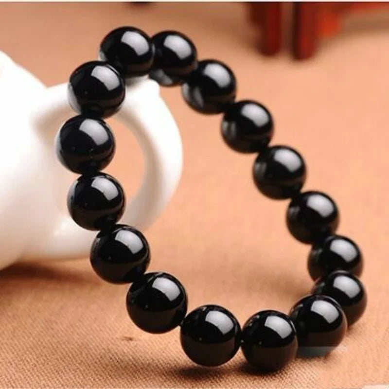 Natural Black Tourmaline Bracelet Stone Beads Bracelet Gem Stone Energy Bracelet Men Yoga Energy Handmade Women Gift