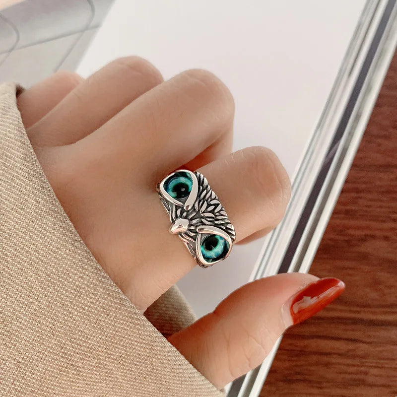 Retro Evil Eyes Owl Rings for Women Men Lover Couple Anillos Rock Open Adjustable Creative Exaggerated Christmas Jewelry