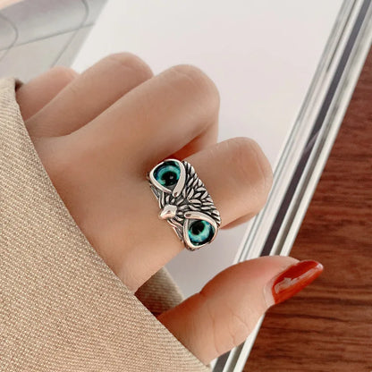Retro Evil Eyes Owl Rings for Women Men Lover Couple Anillos Rock Open Adjustable Creative Exaggerated Christmas Jewelry