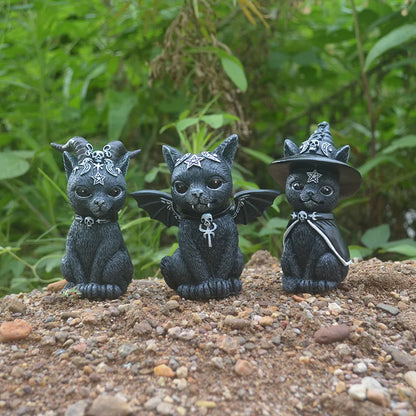 Garden Witch Cat Sculpture Gothic Kitten Decoration Halloween Magic Cat Statue Resin Craft Ornament Home Outdoor Courtyard Decor
