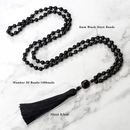 New Natural Black Obsidian Stone Necklaces Men Shiny Black Onyx 108 Mala Beads Necklace Women Buddhist Prayer Yoga Jewelry Gifts